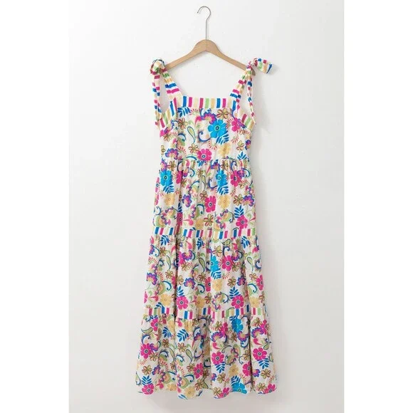 Tied Floral Sleeveless Maxi Dress - Picture 2 of 5